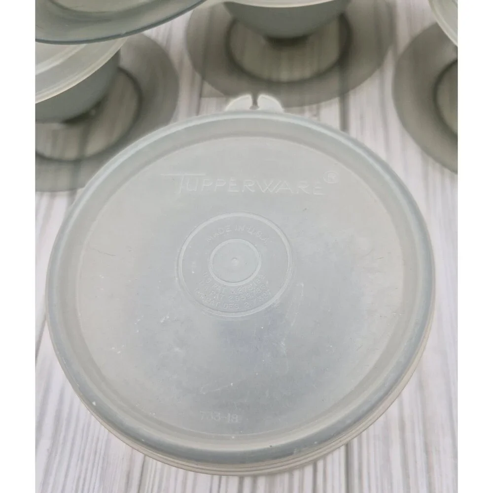 Vintage Tupperware Smoke Gray Parfait Dessert Cups & Lids 754 Set of 6 Retro
